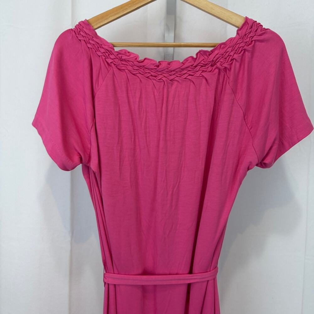 NWT TALBOTS Gathered Scoop Neck Jersey Knit Dress Tie Belt Short Sleeve Pink X - Picture 6 of 9